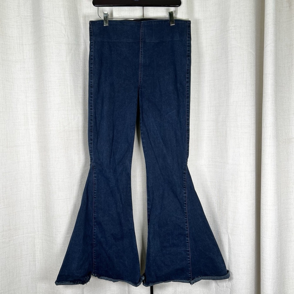 Show Me Your MuMu Berkeley Bells Flare Jeans Dark Blue Pull On Women's XL